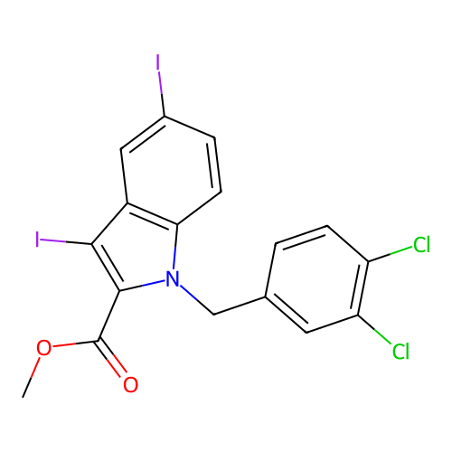 methyl 1-(3,4-dichlorobenzyl)-3,5-diiodo-1H-indole-2-carboxylate structure