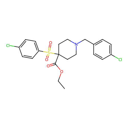 1-[(4-chlorophenyl)methyl]-4-(4-chlorophenyl)sulfonyl-4-piperidinecarboxylic acid ethyl ester structure