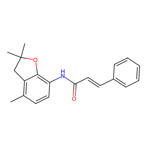 3-phenyl-N-(2,2,4-trimethyl-3H-1-benzofuran-7-yl)prop-2-enamide structure