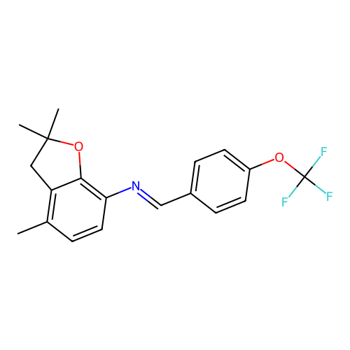 N-{(E)-[4-(trifluoromethoxy)phenyl]methylidene}-N-(2,2,4-trimethyl-2,3-dihydro-1-benzofuran-7-yl)amine structure