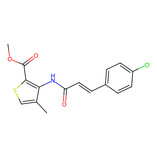Methyl 3-[3-(4-chlorophenyl)prop-2-enoylamino]-4-methylthiophene-2-carboxylate structure