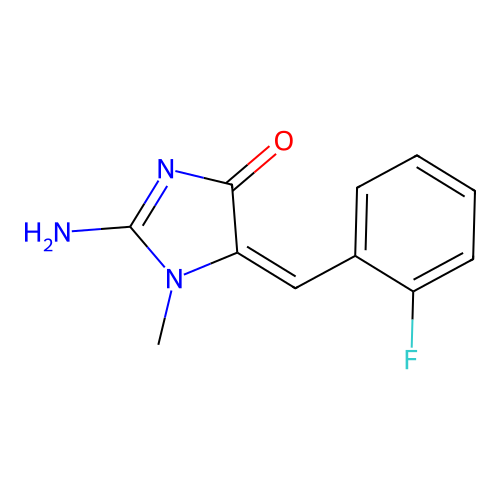 2-Amino-5-[(2-fluorophenyl)methylidene]-1-methylimidazol-4-one structure