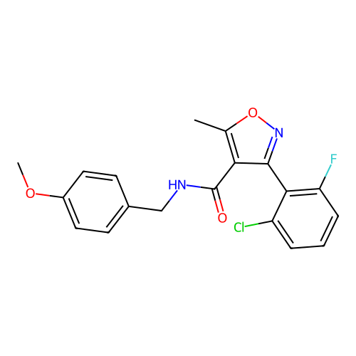 3-(2-chloro-6-fluorophenyl)-N-[(4-methoxyphenyl)methyl]-5-methyl-1,2-oxazole-4-carboxamide structure