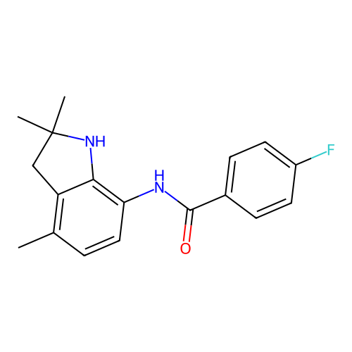 4-fluoro-N-(2,2,4-trimethyl-2,3-dihydro-1H-indol-7-yl)benzenecarboxamide structure