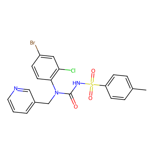 3-{[4-bromo-2-chloro({[(4-methylphenyl)sulfonyl]amino}carbonyl)anilino]methyl}pyridine structure