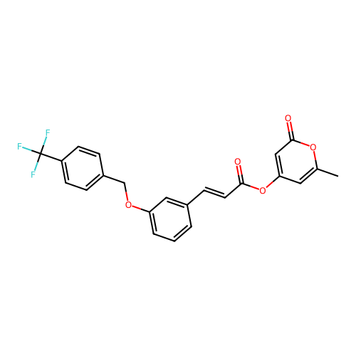 (2-methyl-6-oxopyran-4-yl) 3-[3-[[4-(trifluoromethyl)phenyl]methoxy]phenyl]prop-2-enoate structure