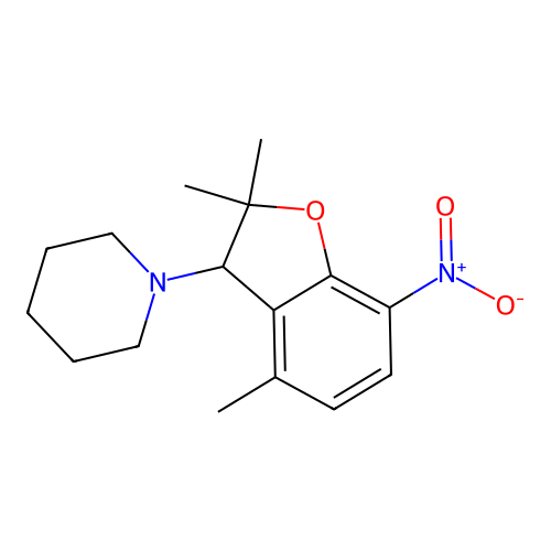 1-(2,2,4-Trimethyl-7-nitro-2,3-dihydro-1-benzofuran-3-yl)piperidine structure