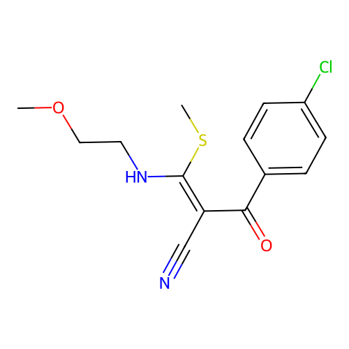 (Z)-2-(4-chlorobenzoyl)-3-[(2-methoxyethyl)amino]-3-(methylsulfanyl)-2-propenenitrile structure