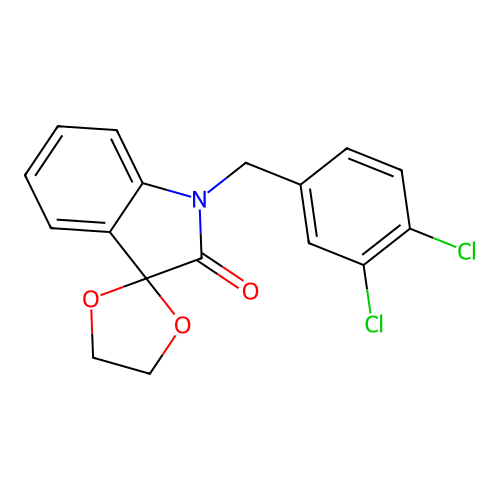 3-(1',3'-dioxolynyl)-1-(3,4-dichlorobenzyl-1,3-dihydro-2H-indol-2-one structure