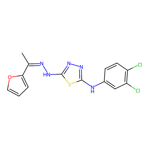 1-(2-furyl)-1-ethanone N-[5-(3,4-dichloroanilino)-1,3,4-thiadiazol-2-yl]hydrazone structure