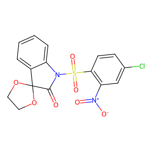 1'-(4-chloro-2-nitrobenzenesulfonyl)-1',2'-dihydrospiro[1,3-dioxolane-2,3'-indole]-2'-one structure