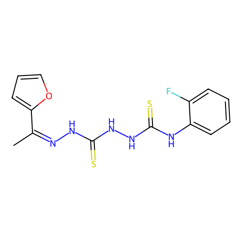 N-(2-fluorophenyl)-2-({2-[(Z)-1-(2-furyl)ethylidene]hydrazino}carbothioyl)-1-hydrazinecarbothioamide structure