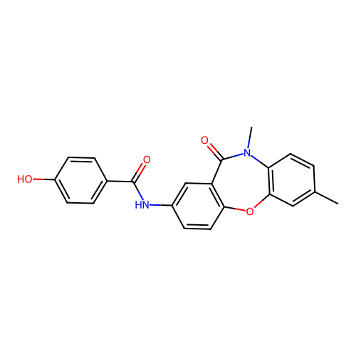 N-(7,10-dimethyl-11-oxo-10,11-dihydrodibenzo[b,f][1,4]oxazepin-2-yl)-4-hydroxybenzenecarboxamide structure