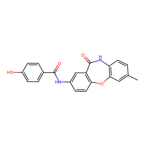 4-hydroxy-N-(7-methyl-11-oxo-10,11-dihydrodibenzo[b,f][1,4]oxazepin-2-yl)benzenecarboxamide structure