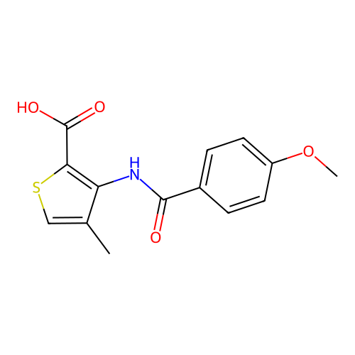 3-[(4-Methoxybenzoyl)amino]-4-methyl-2-thiophenecarboxylic acid structure