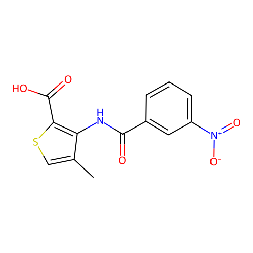 4-Methyl-3-[(3-nitrobenzoyl)amino]-2-thiophenecarboxylic acid structure