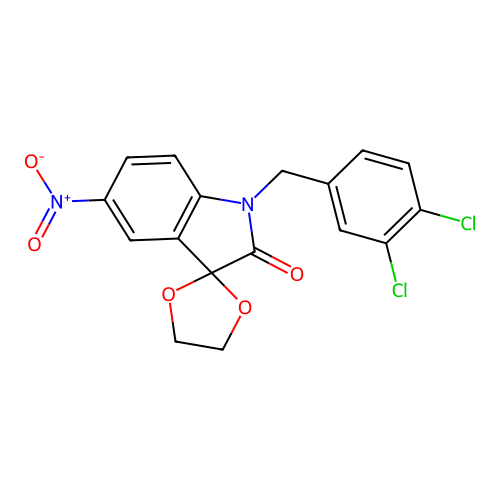 3-(1',3'-dioxolynyl)-1-(3,4-dichlorobenzyl)-5-nitro-1,3-dihydro-2H-indol-2-one structure
