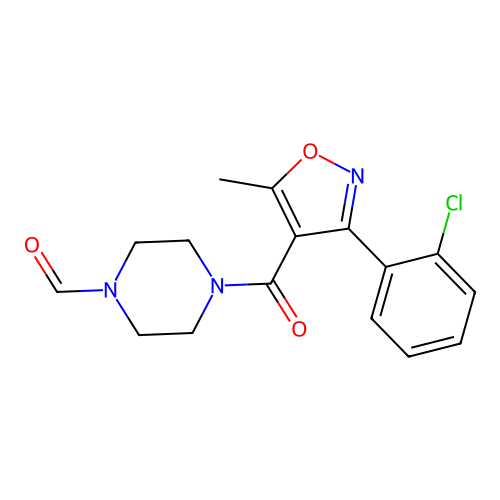 4-[3-(2-Chlorophenyl)-5-methyl-1,2-oxazole-4-carbonyl]piperazine-1-carbaldehyde structure