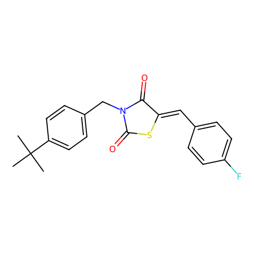3-[(4-tert-butylphenyl)methyl]-5-[(4-fluorophenyl)methylidene]-1,3-thiazolidine-2,4-dione structure