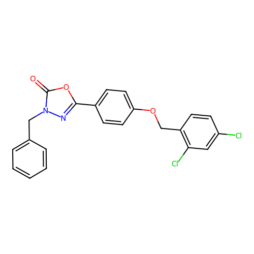 3-benzyl-5-{4-[(2,4-dichlorobenzyl)oxy]phenyl}-1,3,4-oxadiazol-2(3H)-one structure