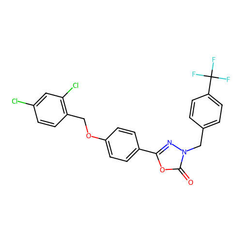 5-{4-[(2,4-dichlorobenzyl)oxy]phenyl}-3-[4-(trifluoromethyl)benzyl]-1,3,4-oxadiazol-2(3H)-one structure