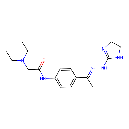 2-(diethylamino)-N-(4-{1-[(E)-2-(4,5-dihydro-1H-imidazol-2-yl)hydrazono]ethyl}phenyl)acetamide structure