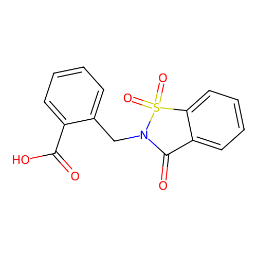 2-[(1,1,3-trioxo-1,2-benzothiazol-2-yl)methyl]benzoic acid structure