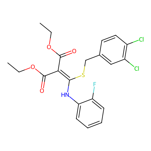 Diethyl 2-[[(3,4-dichlorobenzyl)sulfanyl](2-fluoroanilino)methylene]malonate structure