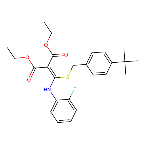 Diethyl 2-[{[4-(tert-butyl)benzyl]sulfanyl}(2-fluoroanilino)methylene]malonate structure