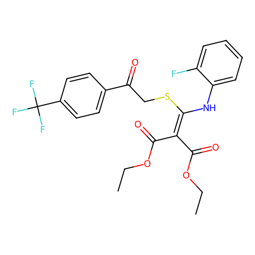 diethyl 2-[(2-fluoroanilino)({2-oxo-2-[4-(trifluoromethyl)phenyl]ethyl}sulfanyl)methylene]malonate structure