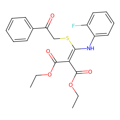 Diethyl 2-{(2-fluoroanilino)[(2-oxo-2-phenylethyl)sulfanyl]methylene}malonate structure