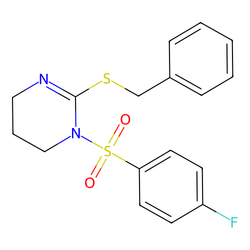 2-(Benzylsulfanyl)-1-[(4-fluorophenyl)sulfonyl]-1,4,5,6-tetrahydropyrimidine structure