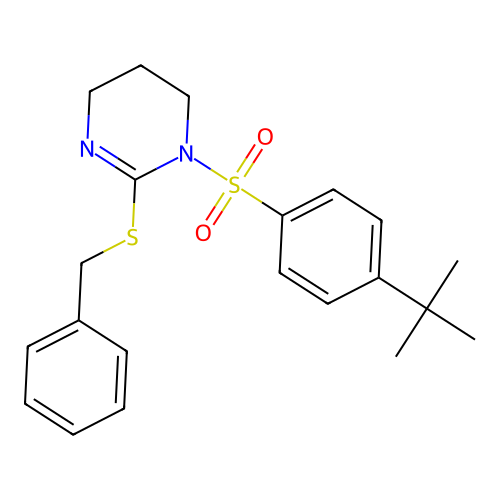 2-(benzylsulfanyl)-1-{[4-(tert-butyl)phenyl]sulfonyl}-1,4,5,6-tetrahydropyrimidine structure