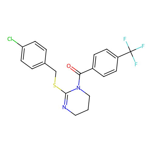 [2-[(4-chlorobenzyl)sulfanyl]-5,6-dihydro-1(4H)-pyrimidinyl][4-(trifluoromethyl)phenyl]methanone structure