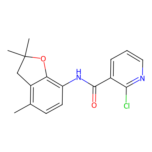2-chloro-N-(2,2,4-trimethyl-2,3-dihydro-1-benzofuran-7-yl)nicotinamide structure