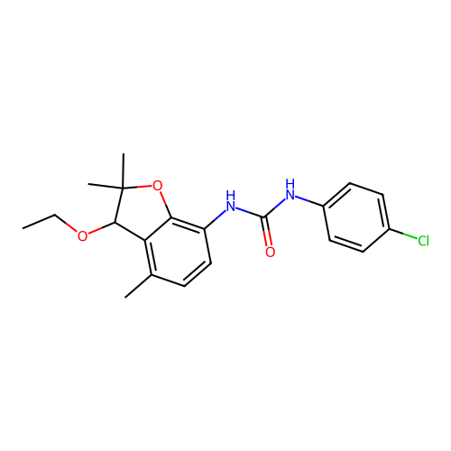 N-(4-chlorophenyl)-N'-(3-ethoxy-2,2,4-trimethyl-2,3-dihydro-1-benzofuran-7-yl)urea structure
