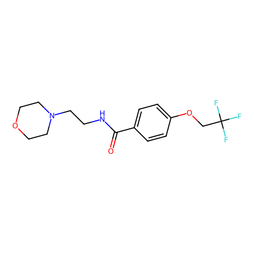 N-(2-morpholinoethyl)-4-(2,2,2-trifluoroethoxy)benzenecarboxamide structure