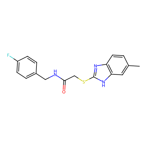N-[(4-fluorophenyl)methyl]-2-[(6-methyl-1H-benzimidazol-2-yl)sulfanyl]acetamide structure