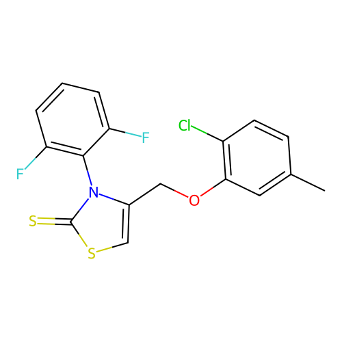 4-[(2-chloro-5-methylphenoxy)methyl]-3-(2,6-difluorophenyl)-1,3-thiazole-2(3H)-thione structure