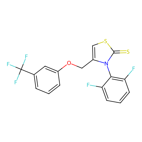 3-(2,6-difluorophenyl)-4-[[3-(trifluoromethyl)phenoxy]methyl]-1,3-thiazole-2-thione structure