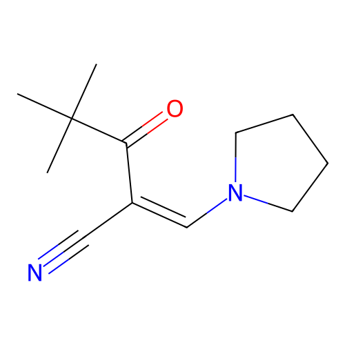 4,4-Dimethyl-3-oxo-2-(pyrrolidin-1-ylmethylidene)pentanenitrile structure