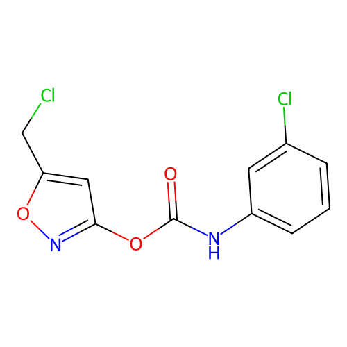 5-(chloromethyl)-3-isoxazolyl N-(3-chlorophenyl)carbamate structure