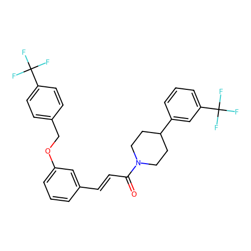 (E)-3-(3-{[4-(trifluoromethyl)benzyl]oxy}phenyl)-1-{4-[3-(trifluoromethyl)phenyl]piperidino}-2-propen-1-one structure