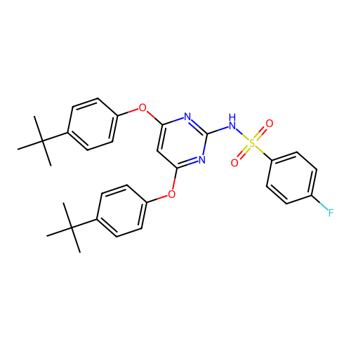 N-{4,6-bis[4-(tert-butyl)phenoxy]-2-pyrimidinyl}-4-fluorobenzenesulfonamide structure