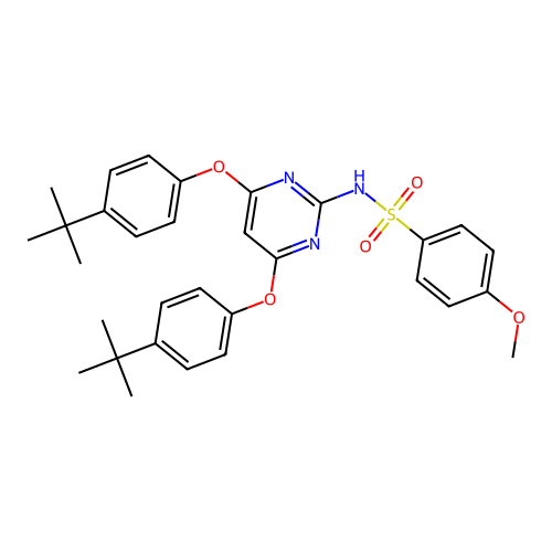 N-{4,6-bis[4-(tert-butyl)phenoxy]-2-pyrimidinyl}-4-methoxybenzenesulfonamide structure