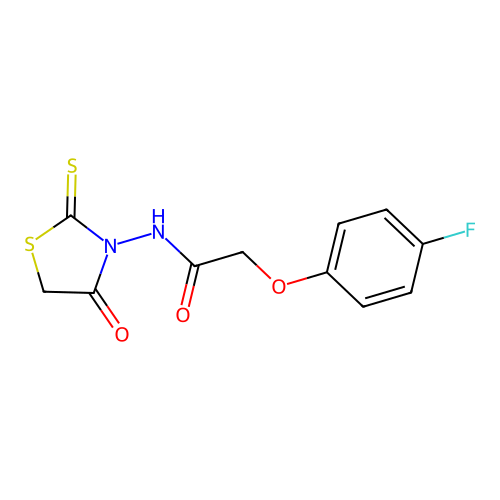 2-(4-fluorophenoxy)-N-(4-oxo-2-sulfanylidene-1,3-thiazolidin-3-yl)acetamide structure