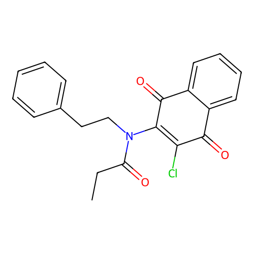 N-(3-chloro-1,4-dioxo-1,4-dihydro-2-naphthalenyl)-N-phenethylpropanamide structure