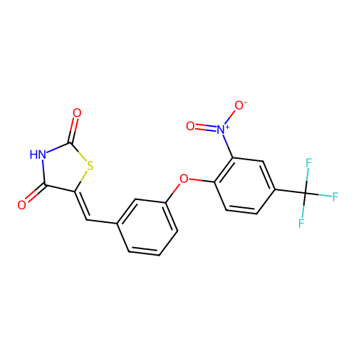 5-({3-[2-nitro-4-(trifluoromethyl)phenoxy]phenyl}methylidene)-1,3-thiazolidine-2,4-dione structure