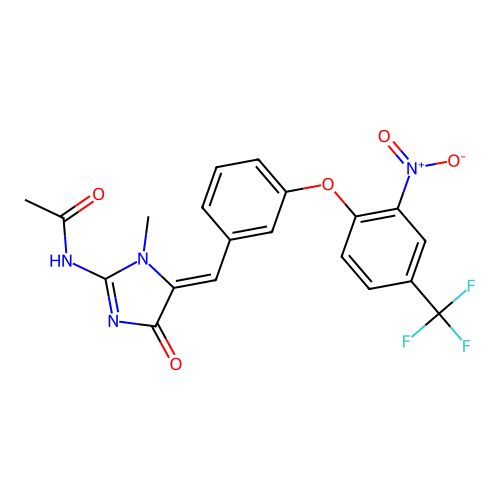 N-[1-methyl-5-((Z)-{3-[2-nitro-4-(trifluoromethyl)phenoxy]phenyl}methylidene)-4-oxodihydro-1H-imidazol-2-yliden]acetamide structure