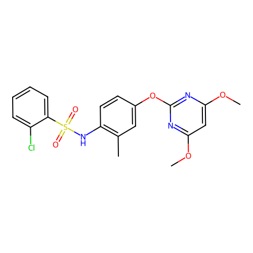 2-chloro-N-{4-[(4,6-dimethoxy-2-pyrimidinyl)oxy]-2-methylphenyl}benzenesulfonamide structure